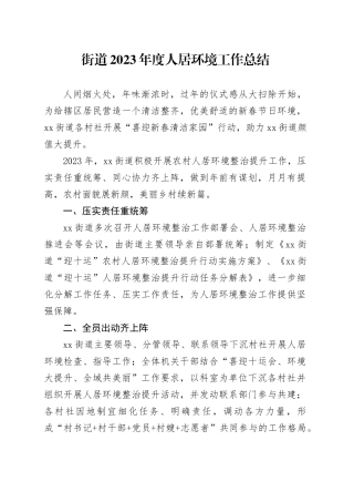街道2023年度人居环境工作总结（20240218）