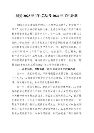 街道2023年工作总结及2024年工作计划（20240129）