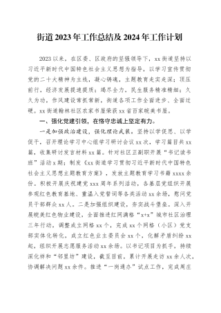 街道2023年工作总结及2024年工作计划（20240204）