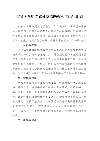 街道今冬明春森林草原防灭火工作的计划