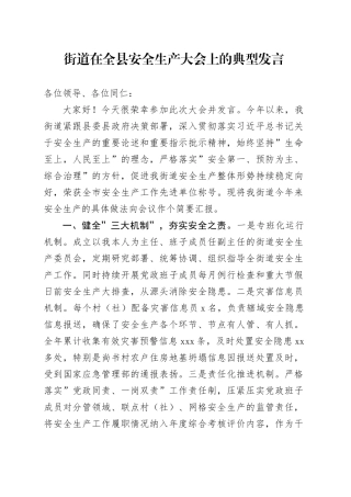 街道在全县安全生产大会上的典型发言