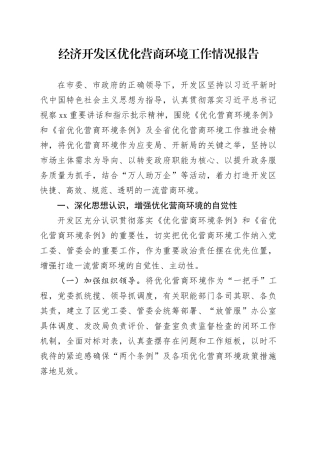 经济开发区优化营商环境工作情况报告