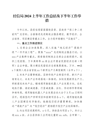 经信局2024上半年工作总结及下半年工作举措
