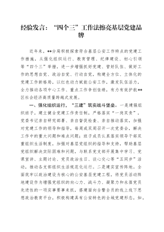 经验发言：“四个三”工作法擦亮基层党建品牌