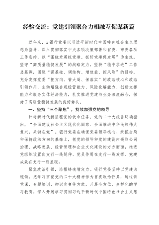 经验交流： 党建引领聚合力 相融互促谋新篇