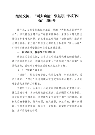 经验交流：“两大功能”强基层 “四好四强”创标杆