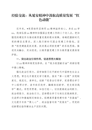 经验交流：从延安精神中汲取高质量发展“红色动能”