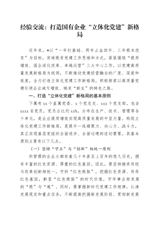 经验交流：打造国有企业“立体化党建”新格局（发言）