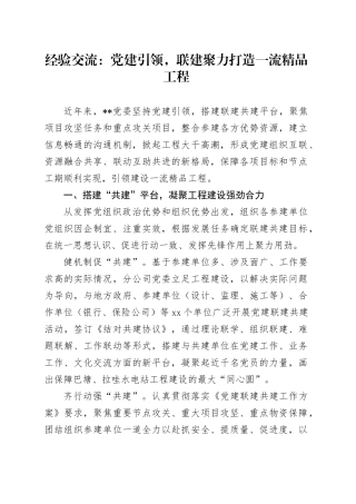 经验交流：党建引领，联建聚力打造一流精品工程
