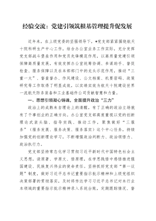 经验交流：党建引领筑根基 管理提升促发展（发言）