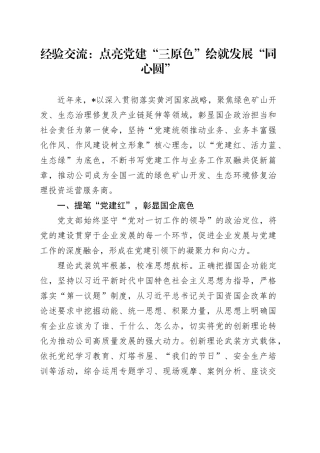 经验交流：点亮党建“三原色”绘就发展“同心圆”