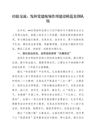 经验交流：发挥党建统领作用     建设模范先锋队伍（发言）