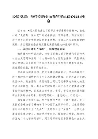 经验交流：坚持党的全面领导 牢记初心践行使命