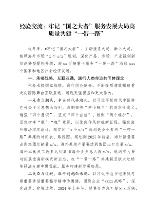 经验交流：牢记“国之大者” 服务发展大局 高质量共建“一带一路”（发言）