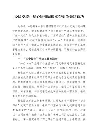 经验交流：凝心铸魂固根本 奋勇争先建新功