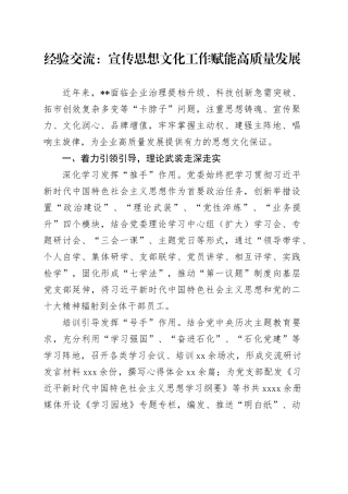 经验交流：宣传思想文化工作赋能高质量发展