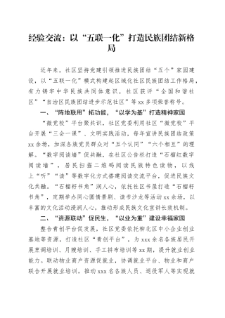 经验交流：以“五联一化”打造民族团结新格局（发言）