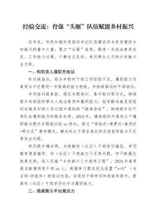 经验交流：育强“头雁”队伍 赋能乡村振兴