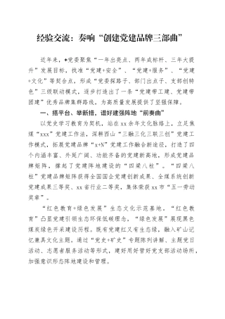 经验交流：奏响“创建党建品牌三部曲”（发言）