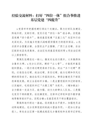 经验交流材料：打好“四位一体”组合拳  推进基层党建“四提升”