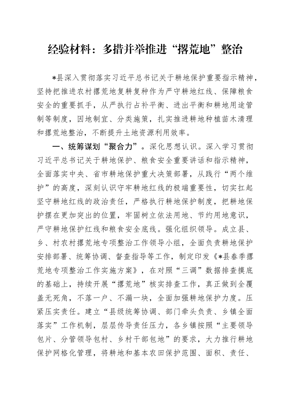 经验总结：多措并举推进“撂荒地”整治_第1页