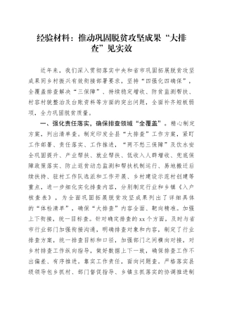 经验总结：推动巩固脱贫攻坚成果“大排查”见实效