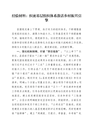 经验总结：织密基层组织体系激活乡村振兴引擎