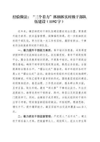经验做法：“三个着力”抓细抓实村级干部队伍建设（1192字）