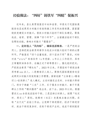 经验做法：“四好”铸铁军 “四精”促振兴