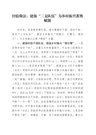 经验做法：建强“三支队伍” 为乡村振兴蓄势赋能