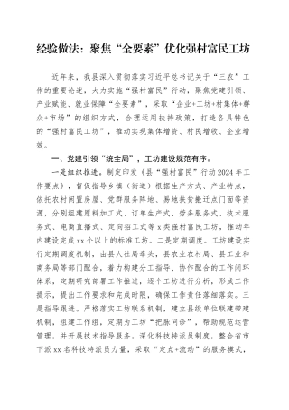 经验做法：聚焦“全要素”优化强村富民工坊