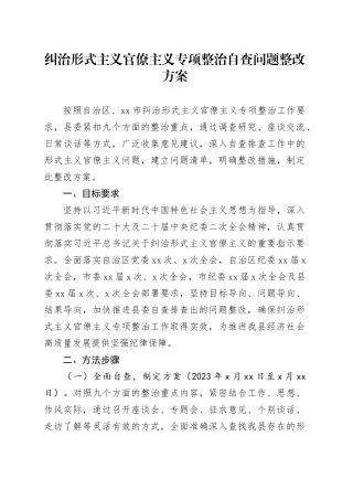 纠治形式主义官僚主义专项整治自查问题整改方案