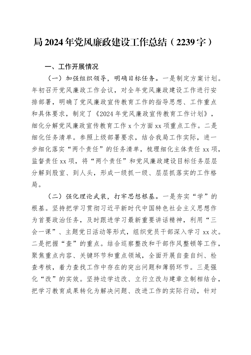 局2024年党风廉政建设工作总结（2239字）_第1页