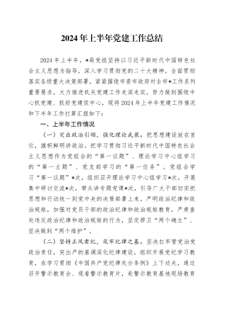 局2024年上半年党建工作总结1600字