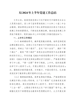 局2024年上半年党建工作总结汇报报告20240710