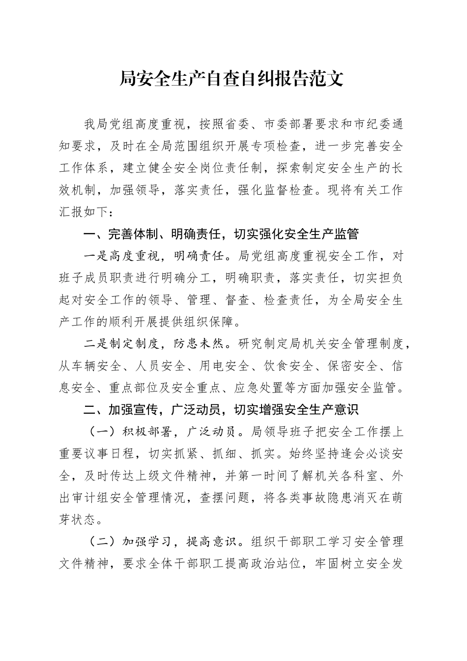 局安全生产自查自纠报告工作汇报总结20240422_第1页