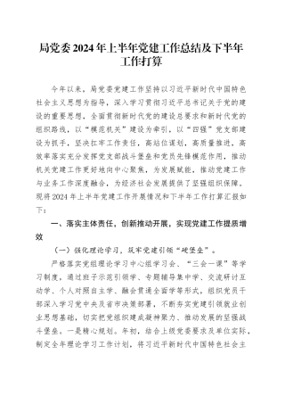 局党委2024年上半年党建工作总结及下半年工作打算