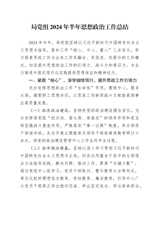 局党组2024年半年思想政治工作总结