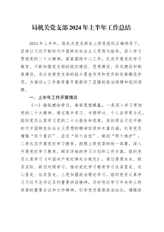 局机关党支部2024年上半年工作总结报告汇报20240705
