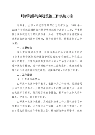 局酒驾醉驾问题整治工作实施方案20240729
