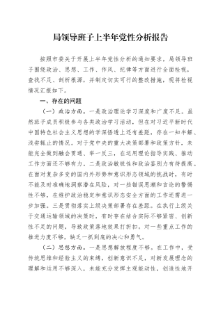 局领导班子上半年党性分析报告