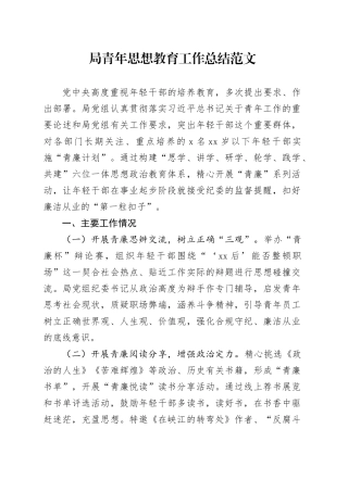 局青年思想教育工作总结年轻干部汇报报告20240510