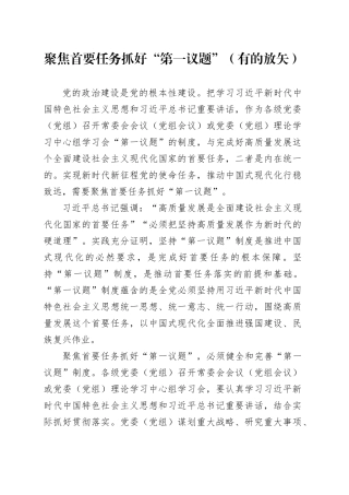 聚焦首要任务抓好“第一议题”（有的放矢）