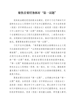 聚焦首要任务抓好“第一议题”