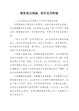 聚焦重点领域，筑牢安全阵地——X街道XXX开展周六不打烊专项安全检查