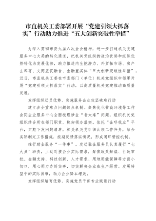 开展“党建引领 大抓落实”行动 助力推进“五大创新突破性举措”