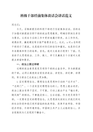 科级干部任前集体谈话会讲话新任职就职廉政20240308