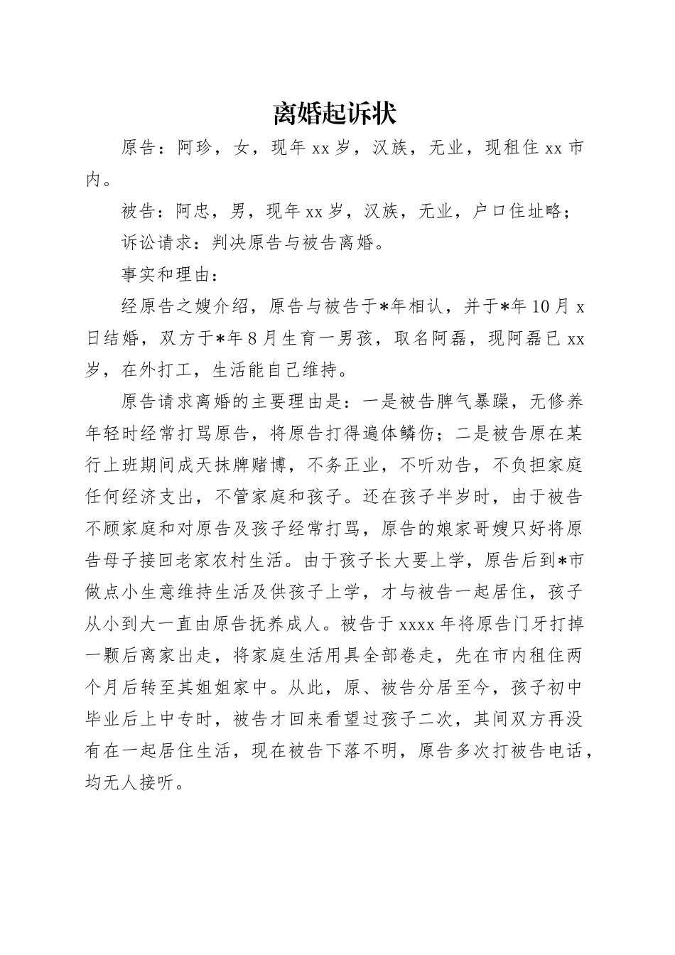 离婚起诉状_第1页