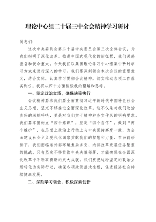 理论中心组二十届三中全会精神学习研讨