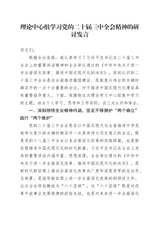 理论中心组学习党的二十届三中全会精神的研讨发言20241023